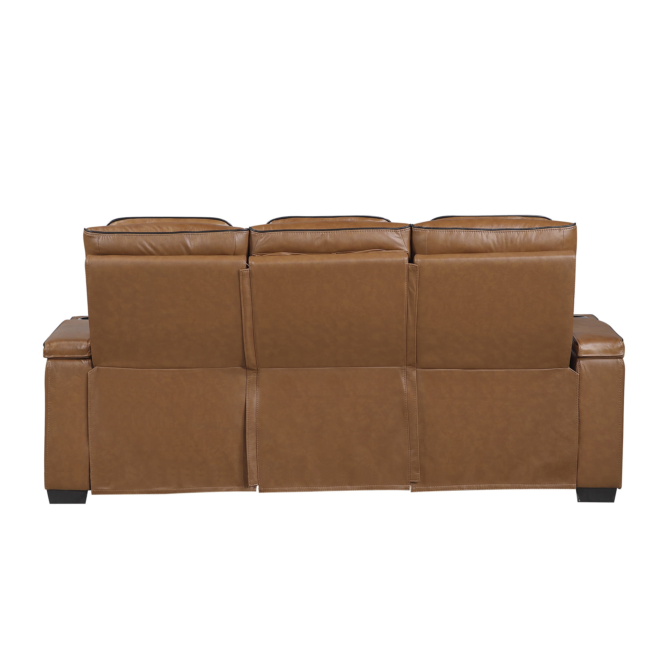 OakvillePark Elantra Leather Match Power Double Reclining Sofa with Center Drop-Down Cup Holder/Power Headrests/Storage Arms/Reading Lights/Wireless Charger/Air Massage/Heat/LED Lighting, Brown