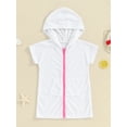 thumbnail image 3 of Bslissey Toddler Kids Girls Swim Cover Up Solid Color Short Sleeve Zipper Hooded Bathrobe Little Girls Casual Summer Bathing Suit Beach Cover-up 1T 2T 3T 4T 5T 6T 7T 8T, 3 of 9