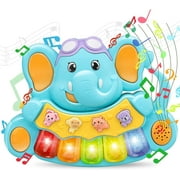 Baby Toys 0 to 12 Months Baby Musical Toys - Baby Light Up Toys Piano Keyboard - Baby Piano with 5 Numbered Keys - Plays Music Memory Game Elephant Piano for Infant Gifts 0 3 6 9 12 Month
