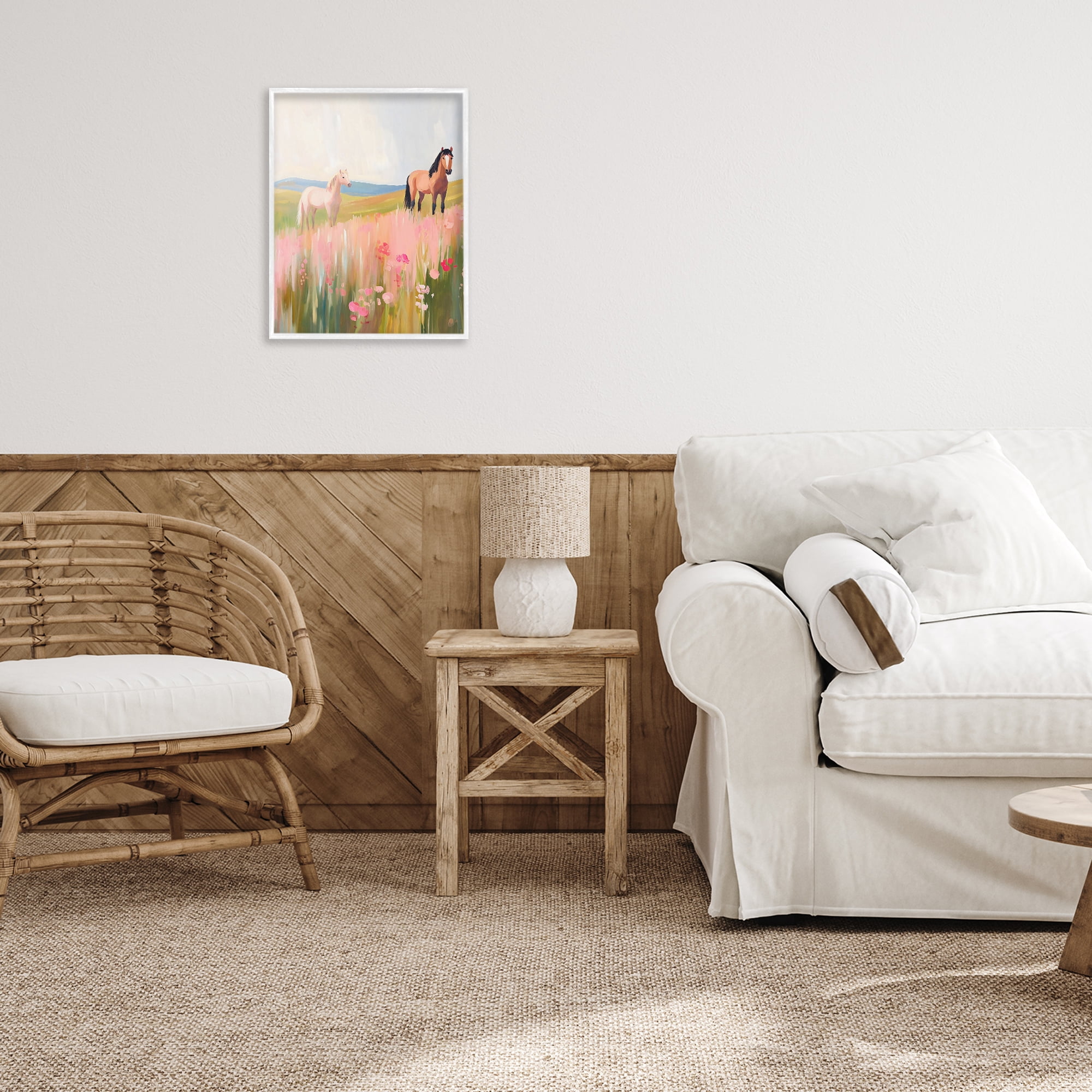 Stupell Industries Wild Horses in Pink Meadow White Framed Giclee Art, design by The Prints Vibe