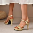 thumbnail image 2 of ZTTD Ladies Fashion Solid Color Sequins Leather Buckle Open Toe High Heel Sandals Gold, 2 of 9