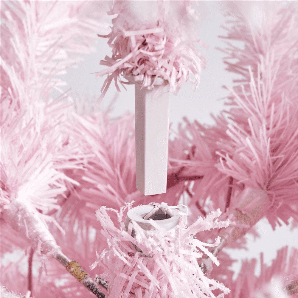 Alden Design 9Ft Pre-lit Flocked Artificial Christmas Tree with Incandescent Warm White Lights, Pink