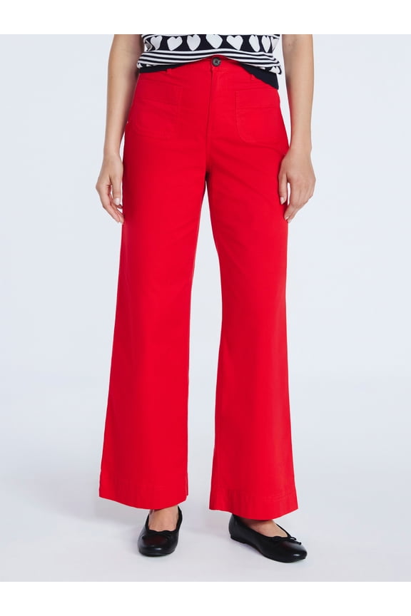 Women's and Women's Plus Patch Pocket Wide Leg Pants, 30”, 32” and 34” Inseam, Sizes XS-4X