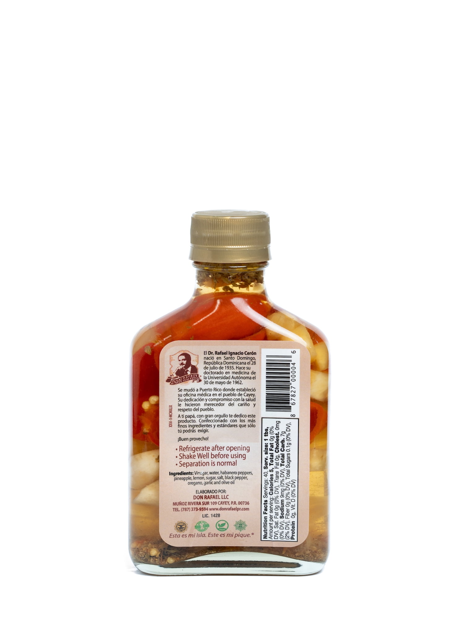 Don Rafael Artisan, Pique Cured with Pineapples, 6.76 oz, Hot Sauce, Glass Bottle, No Allergen.