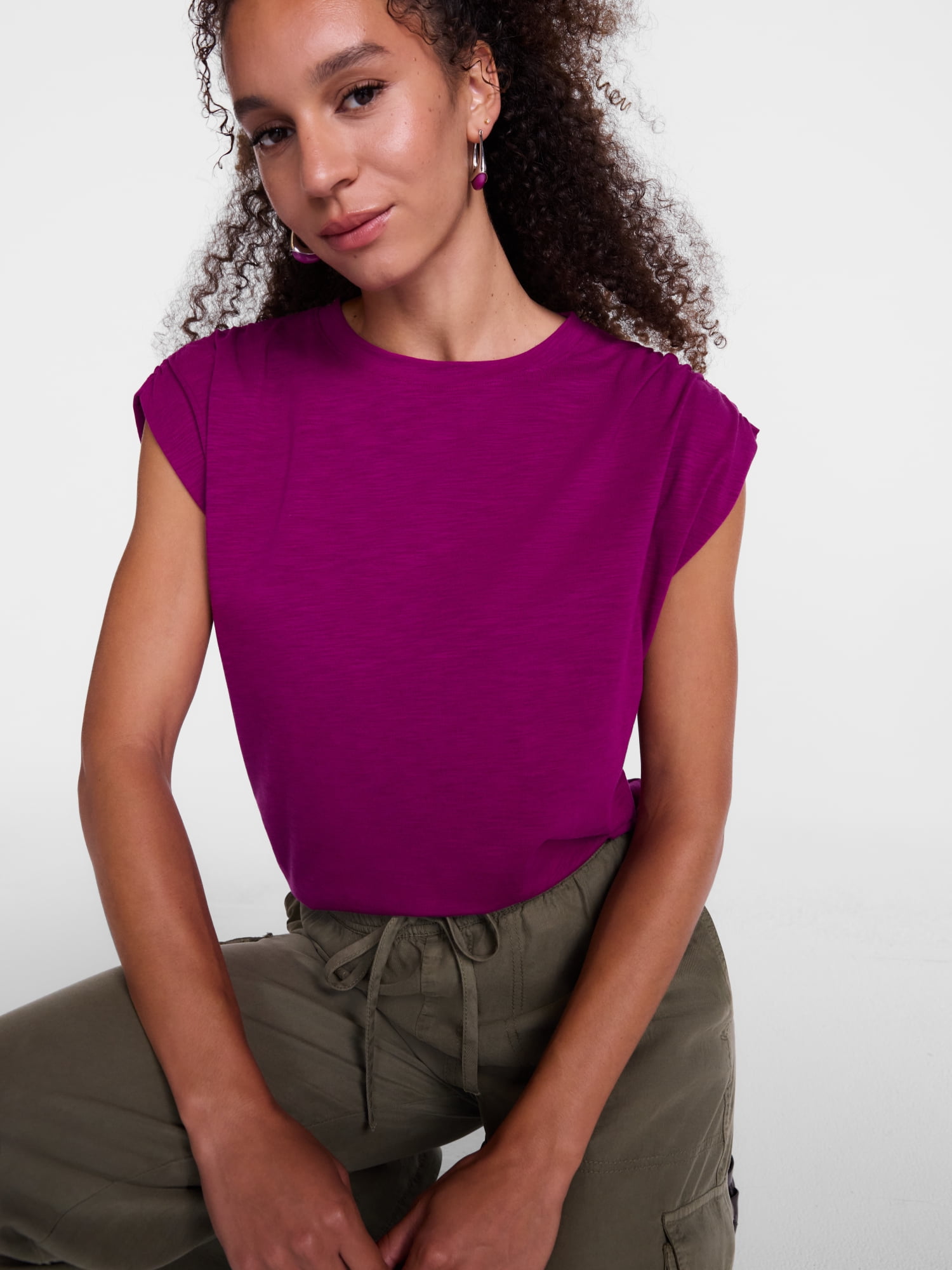 Scenario Women's and Women's Plus Shirred Shoulder Tee, Sizes XS-4X