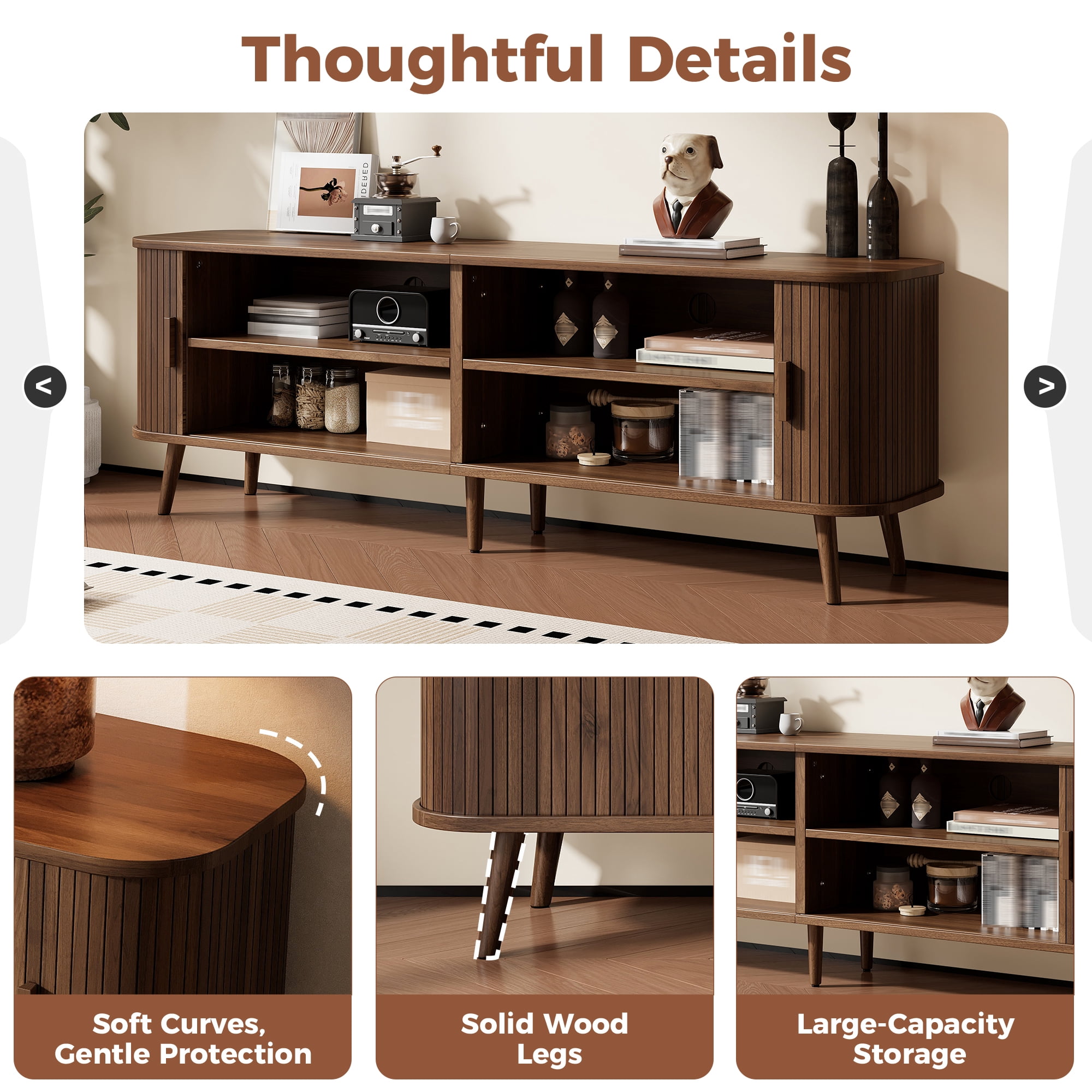 70in TV Stand for TVs up to 80 inches for Living Room, Media Entertainment Center with Ample Storage & Solid-Wood Legs