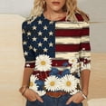 thumbnail image 2 of Htigea Women's American Flag & Flower Shirts 3/4 Sleeve Crewneck Pullover Tops 4th of July 250th Anniversary Tshirts Summer Wear 04 Multicolor XXXXL, 2 of 5
