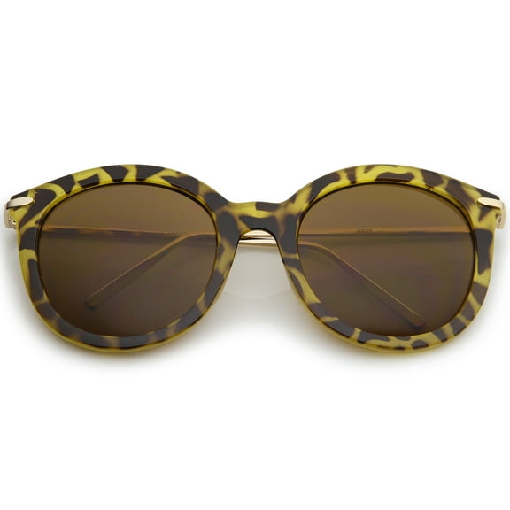 sunglassLA Female Women's Classic Oversize Ultra Slim Metal Temple Round Sunglasses 56mm (Tortoise-Gold / Brown) - 56mm