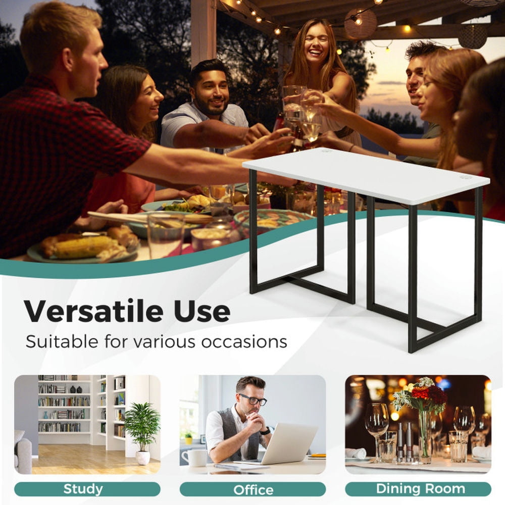 Demi Bonn 47" Modern Computer Desk Writing Study Table with Metal Frame, Small Home Office Desk Writing Table, White