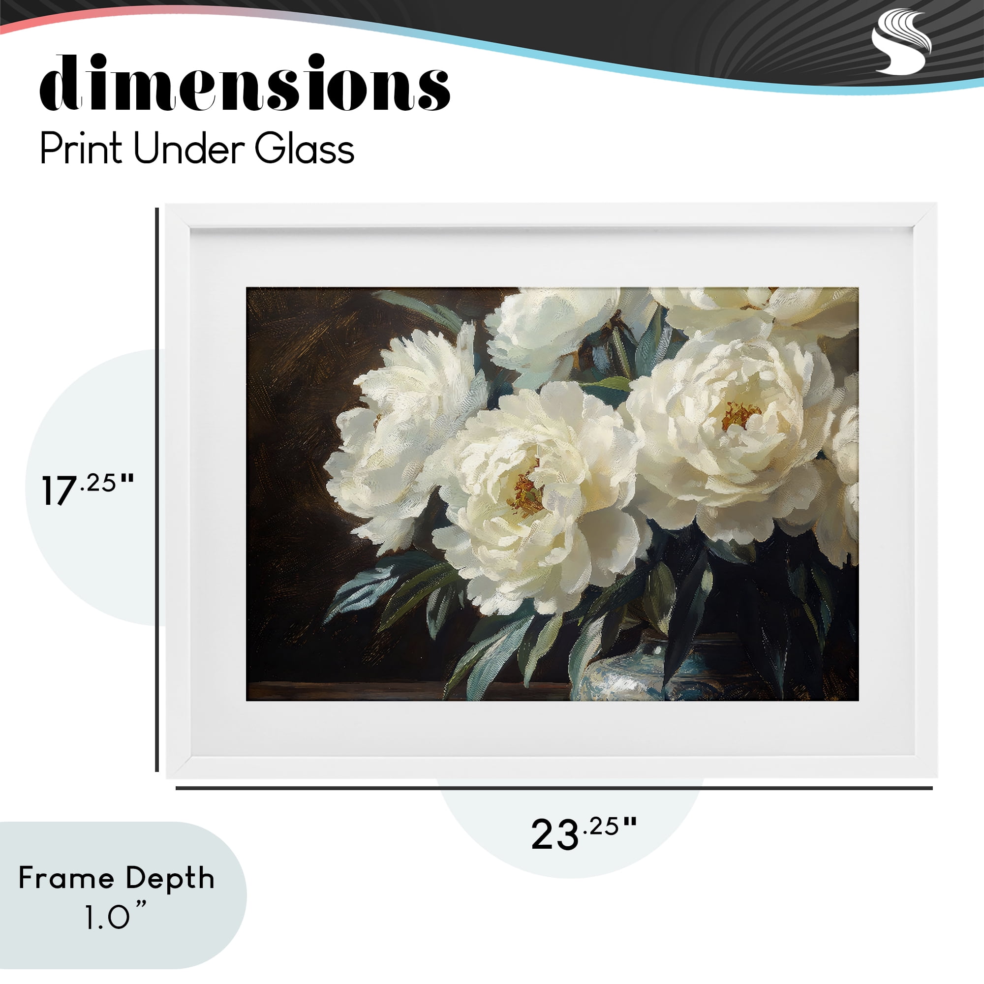 Stupell Industries Large Moody White Floral White Framed Print Under Glass, design by Petal Prints Design