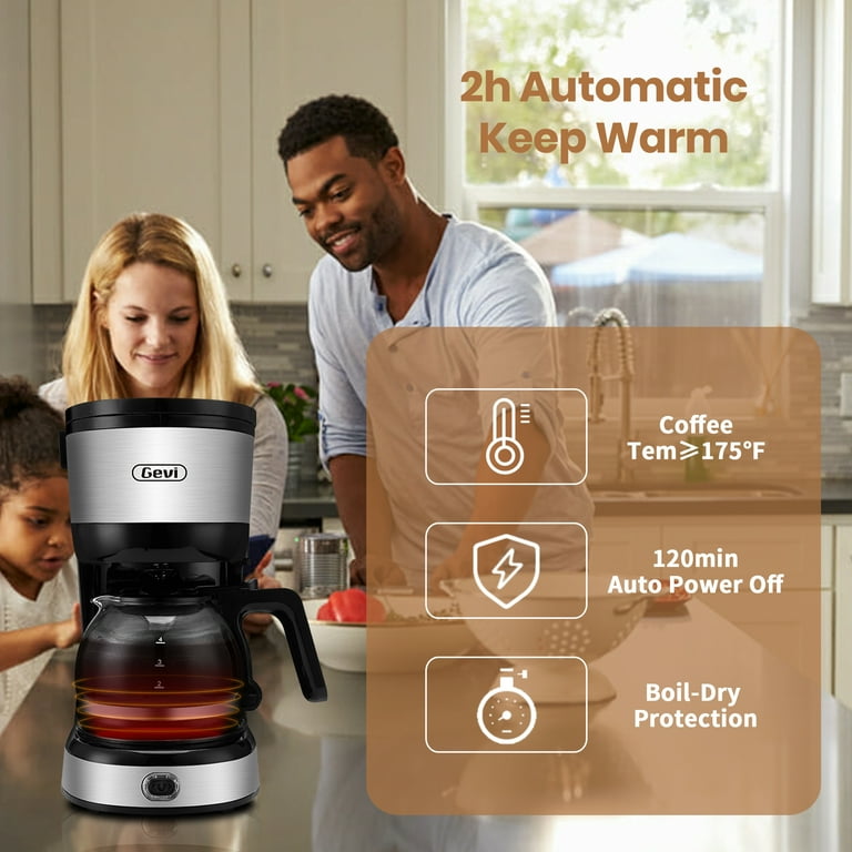 Gevi 4 Cup Coffee Maker with Auto Shut Off Cone Filter Stainless Steel Finish 600ml