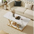 thumbnail image 3 of Fnova 47.24" Rectangular Coffee Table, Modern 2-Tier Imitation Marble Wood Coffee Tables with Storage Shelf for Living Room, Geometric Metal Legs, Easy Assembly, 3 of 11