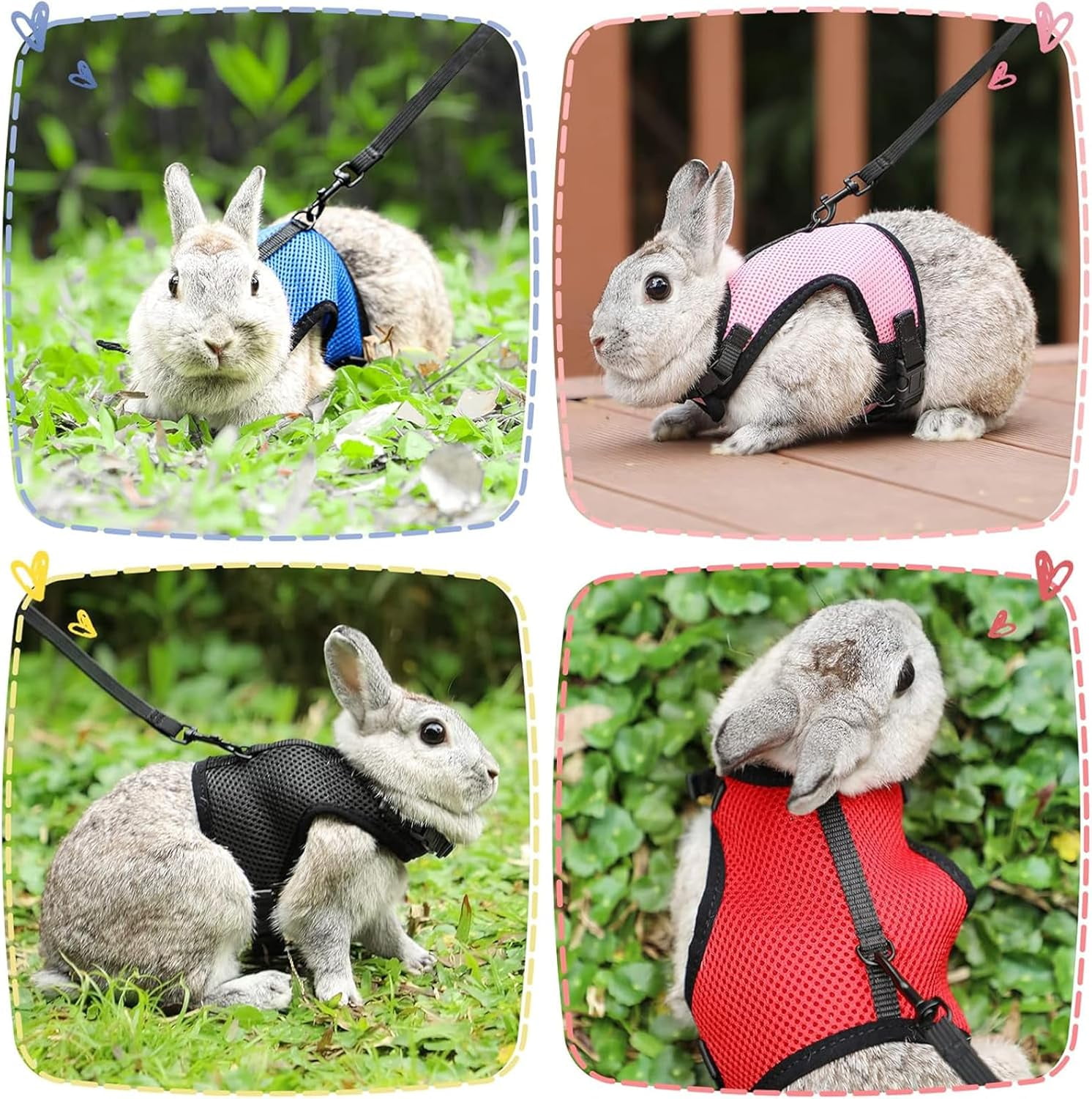 Rabbits Harness, With Elastic Lead, Adjustable Rabbit Harness And Lead Set, Mesh Vest for Hamsters Small Cats Guinea Pig Walking(L, Red)