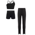 thumbnail image 2 of Linjinx 3Pcs Gymnastic Yoga Dance Outfit for Kids Girls Asymmetrical Spaghetti Straps Vest with Black 10, 2 of 6