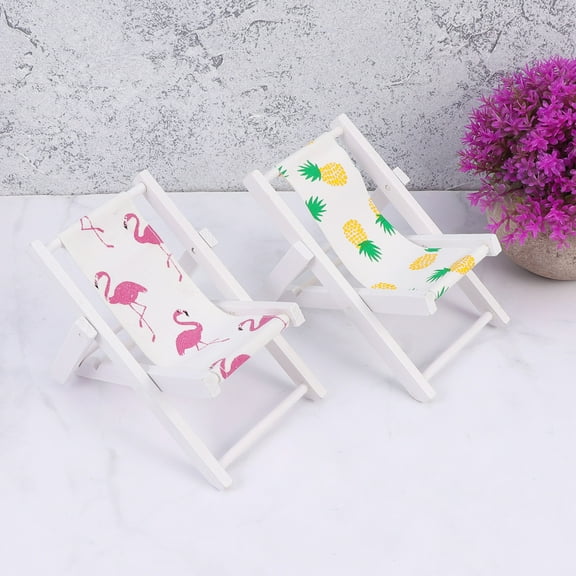 DEMACRIO Mini Wooden Beach Chair Deck Chair 2Pcs 4.7In X 3.7In X 3.5In