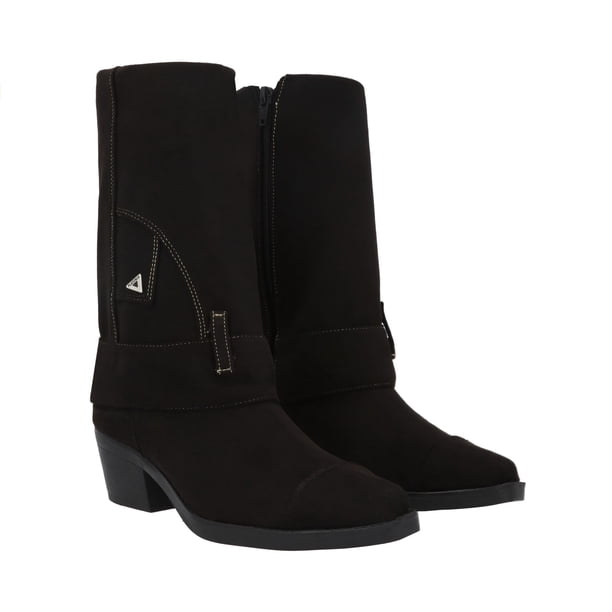 Bota Vaquera Tacón Bajo Con Capucha Arizona Para Mujer Micro Suede Capreto Negro