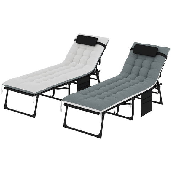Outsunny Ensemble de 2 Chaises Longues Pliantes d'Extérieur, Poche Latérale, Noir/gris