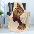 thumbnail image 4 of Tribal Soft Flannel Fleece Throw Blanket, Woman in Traditional Fashion Dress Portrait Glamour Graphic, Cozy Plush for Indoor and Outdoor Use, 50" x 60", Cream and Brown, by Ambesonne, 4 of 5