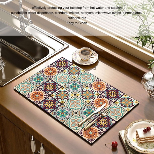 Tapis De Bar à Café En Terre De Diatomée - Antidérapant, Absorbe Les Liquides | Protège Le Plan De Travail | Design Coloré