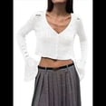 thumbnail image 1 of Blusa para Mujer con Cuello en V y Botones Recortados, Cárdigan de Punto con Mangas Largas Acampanadas. M, 1 of 8