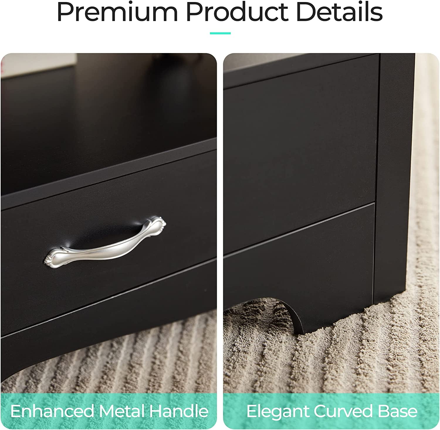 LINSY HOME Coffee Table with Storage Drawers, Wooden Farmhouse TV Stand Center Table for Living Room, Black