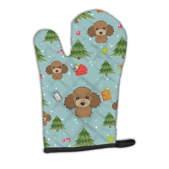 Carolines Treasures BB5045OVMT Christmas Chocolate Brown Poodle Oven Mitt Large multicolor