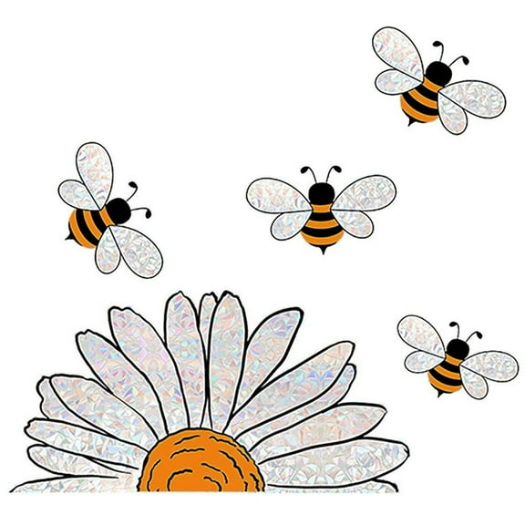 Jiibva Bee Sunflower Wall Stickers Glass Windows Wall Decor Decals Insect Flower Window Clings Self Adhesive Mural for Bedroom Living Room Store Decorations