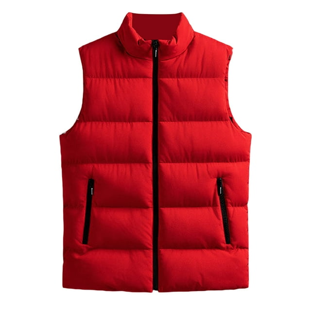 ZAXARRA Men's Puffer Vest Solid Color Sleeveless Padded Jacket Coat Stand Collar Quilted Waistcoat Fall Winter Tops
