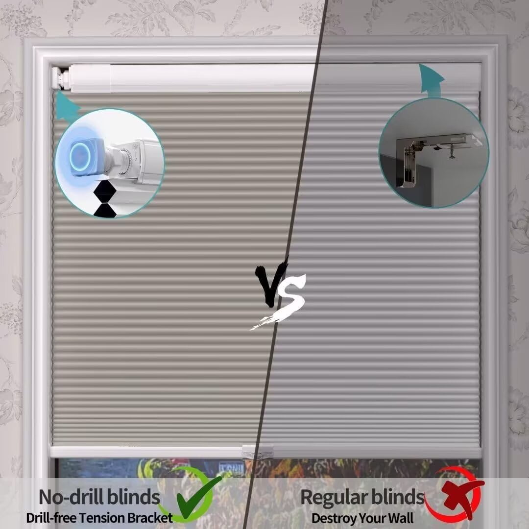 Myshade No Drill Blackout Shades Tension Cordless Cellular Blinds for Indoor Windows No Tools Window Blinds & Shades