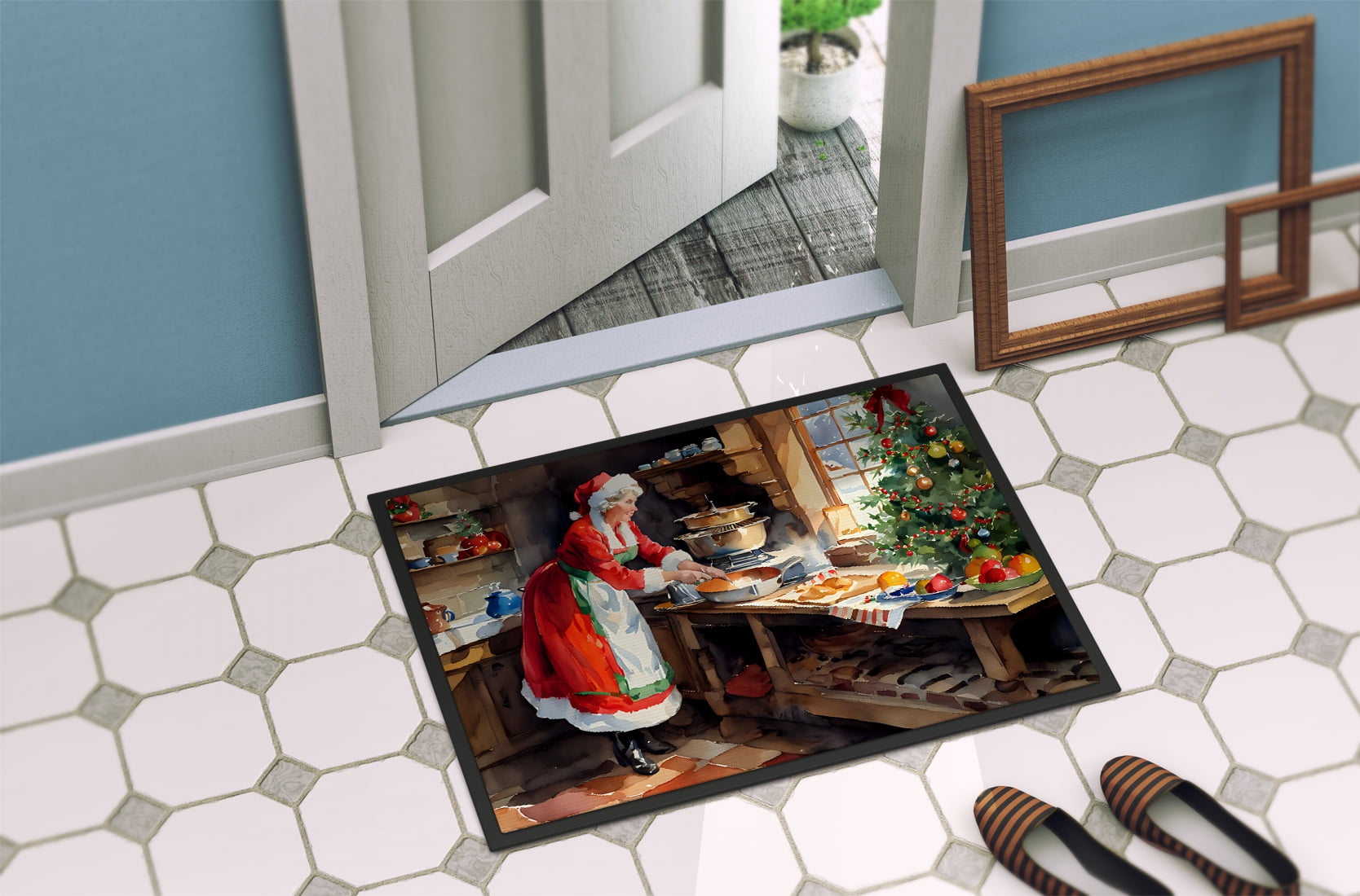 Caroline's Treasures DAC3300MAT Cookies with Santa Claus Mrs. Claus Doormat Front Door Mat Indoor Outdoor Rugs for Entryway, Non Slip Washable Low Pile, 18H X 27W