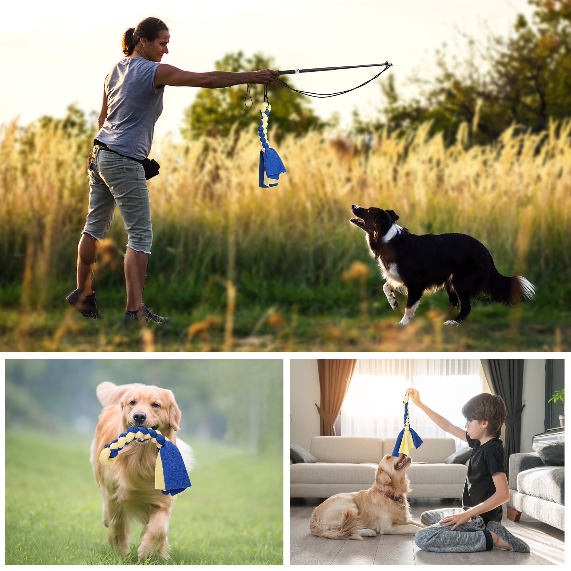 Interactive Flirt Pole Toy for Dogs, Durable Dog Toy for Fun Obedience Training & Exercise, Dog Retracted Teaser Wand with Lure Chewing Toy for Small Medium Large Dogs