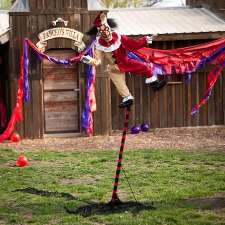 Seasonal Visions 8 ft Sideshow Balancing Clown Animated Prop - Red