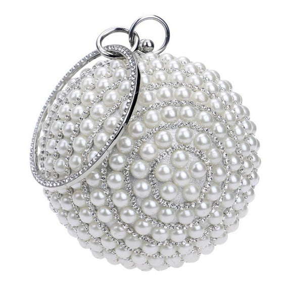 lanema Womens Evening Bag Round Ball Wedding Handbag Artificial Pearl Purse Party Bridal Clutch