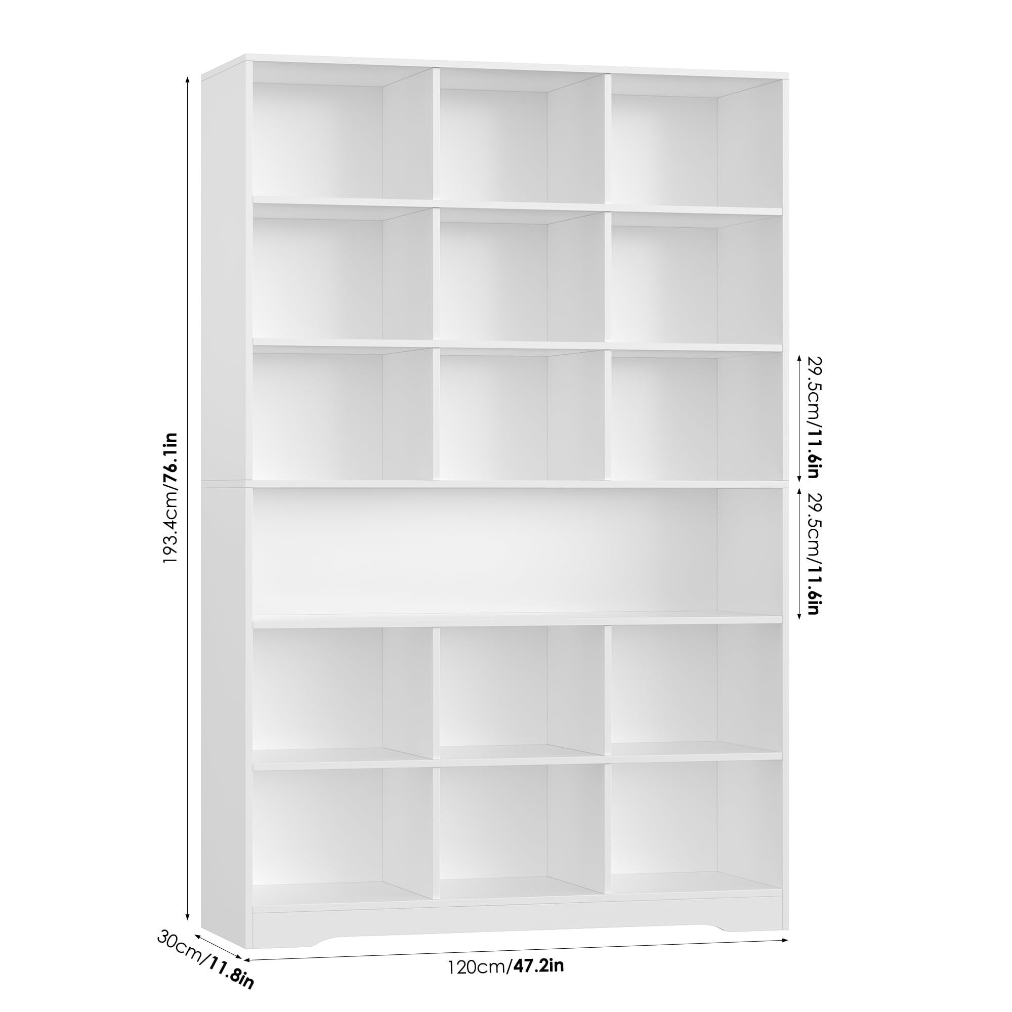 Hiphuta 76"H x 47"W Wood 6-Tier Standard Bookcase, Tall Bookcase for Bedroom, Freestanding 18 Cubes Display Storage Shelves, Living Room and Office, White