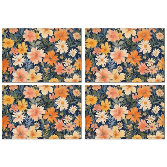 Pioneer Flower Floral Print Pattern Summer Placemats Table Placemats Set Of 4-Linen Kitchen Washable Placemats Table Mats 12x18 Inch Non-Slip Heat Resistant