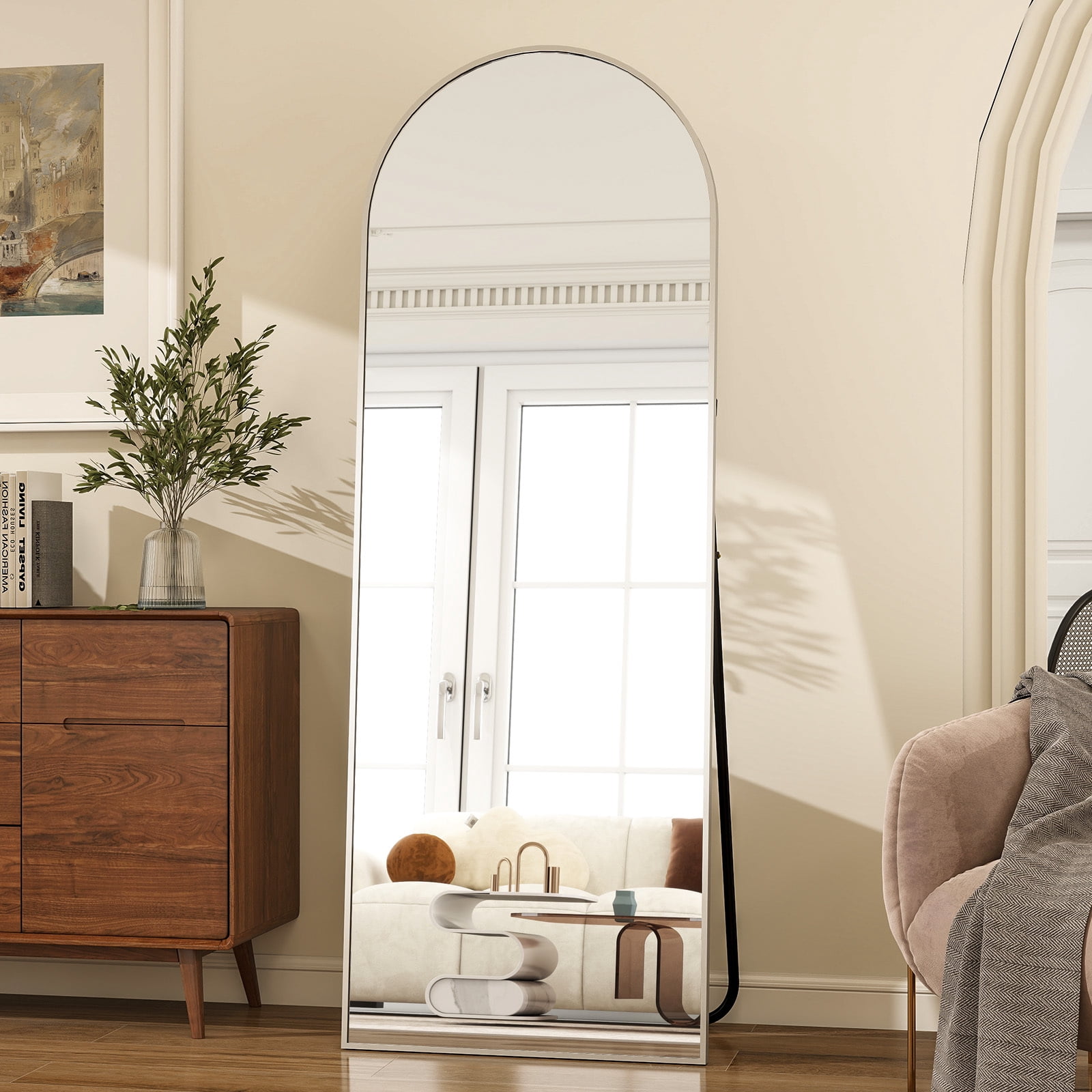 Anyrose 71.1"x26" Arched Floor Mirror with Stand Wall-Mounted, Silver
