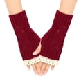 thumbnail image 2 of Gants Mitaines Rouges pour Femmes Hiver Dentelle Tricotée Acrylique Demi-Doigt, 2 of 4