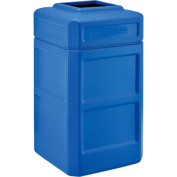 Global Industrial 641413BL 42 gal Square Plastic Waste Receptacle with Flat Lid, Blue