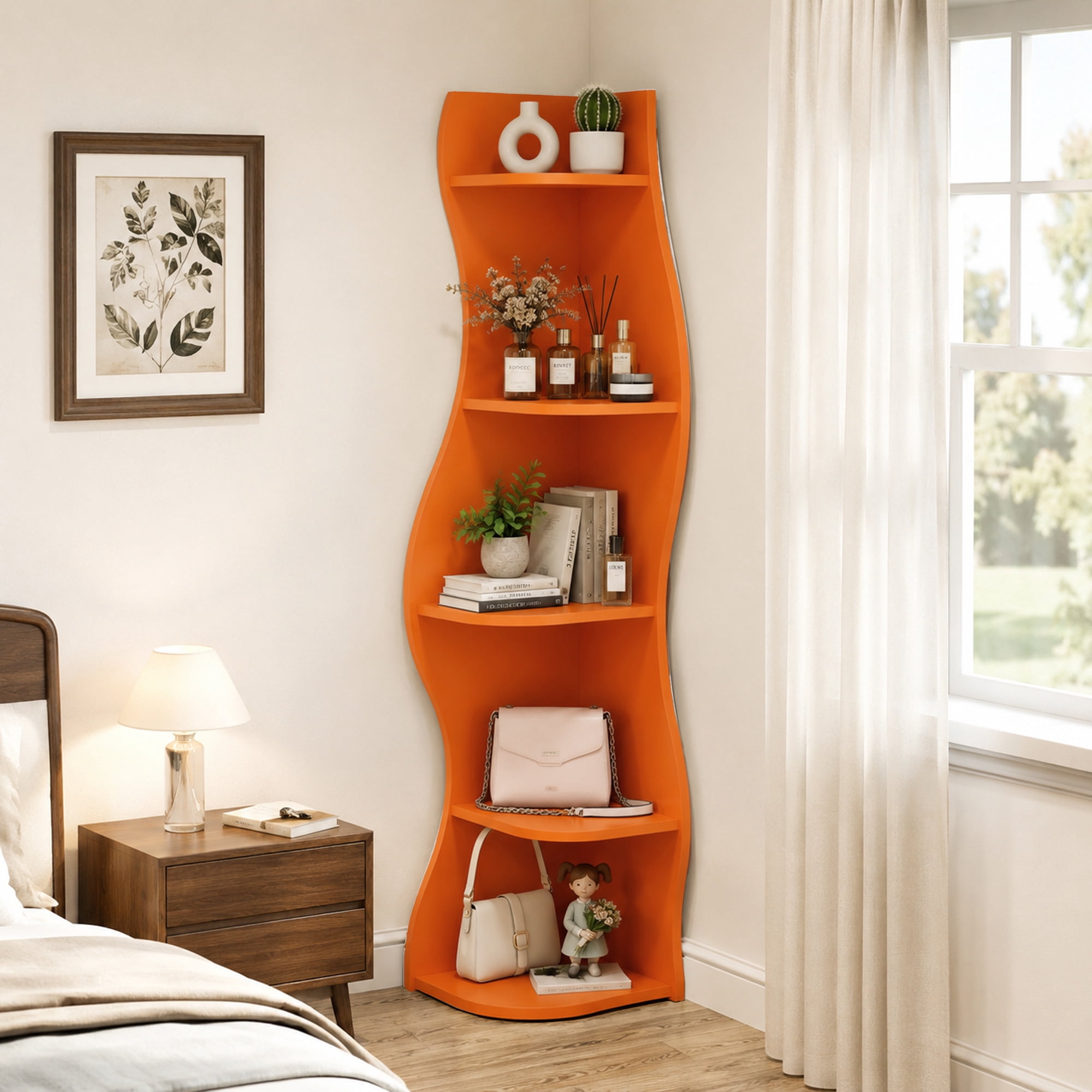 Curved Corner Shelf 3-Tier, 90° Wall-Mounted Space-Saving Storage, Waterproof High-Density Board, 5kg Per Shelf Capacity for Living Room Bedroom Bathroom