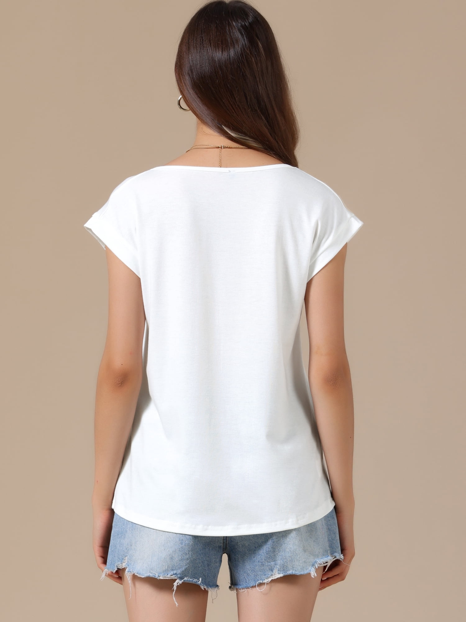 DARING DIVA Women's Cap Sleeve Pleated Round Neck Flowy Casual Blouses S White