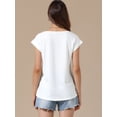 thumbnail image 3 of DARING DIVA Women's Cap Sleeve Pleated Round Neck Flowy Casual Blouses S White, 3 of 6
