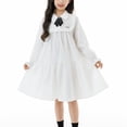 thumbnail image 1 of Vestido de primavera y verano para niñas de tallas medianas y grandes, blanco, con mangas largas, camisa de perlas, falda y solapa, conjunto de poliéster para niñas de estilo universitario., 1 of 7