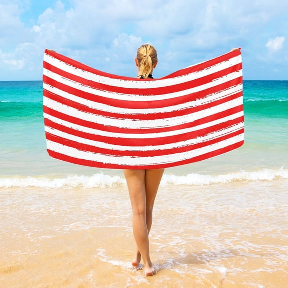 Ryvnso Red and White Stripes Oversized Beach Towel Microfiber Bath Blankets Swimming Fitness 37" x 74"