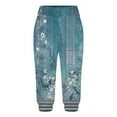 thumbnail image 3 of QQAMB Capris Pants for Women Elastic Waist Floral Print Straight Leg Cropped Pants Summer Casual Trousers Blue L, 3 of 5