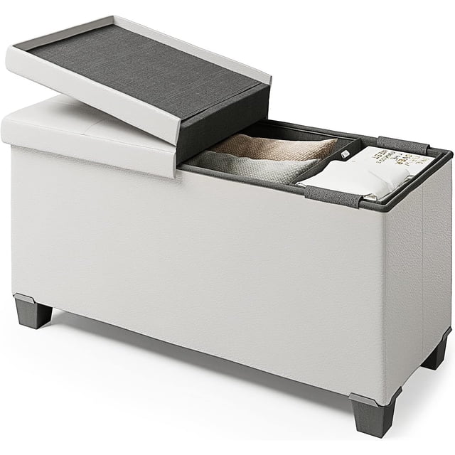 Storage Bench with Storage Bins Linen Fabric