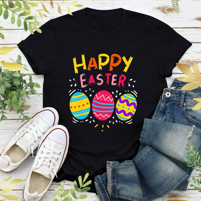 EGNMCR Chemises de Pâques pour Femmes Chemises Imprimé de Pâques Femmes Joyeuses Pâques Imprimé Manches Courtes Hauts Blouse T-Shirt T-Shirt pour Femmes