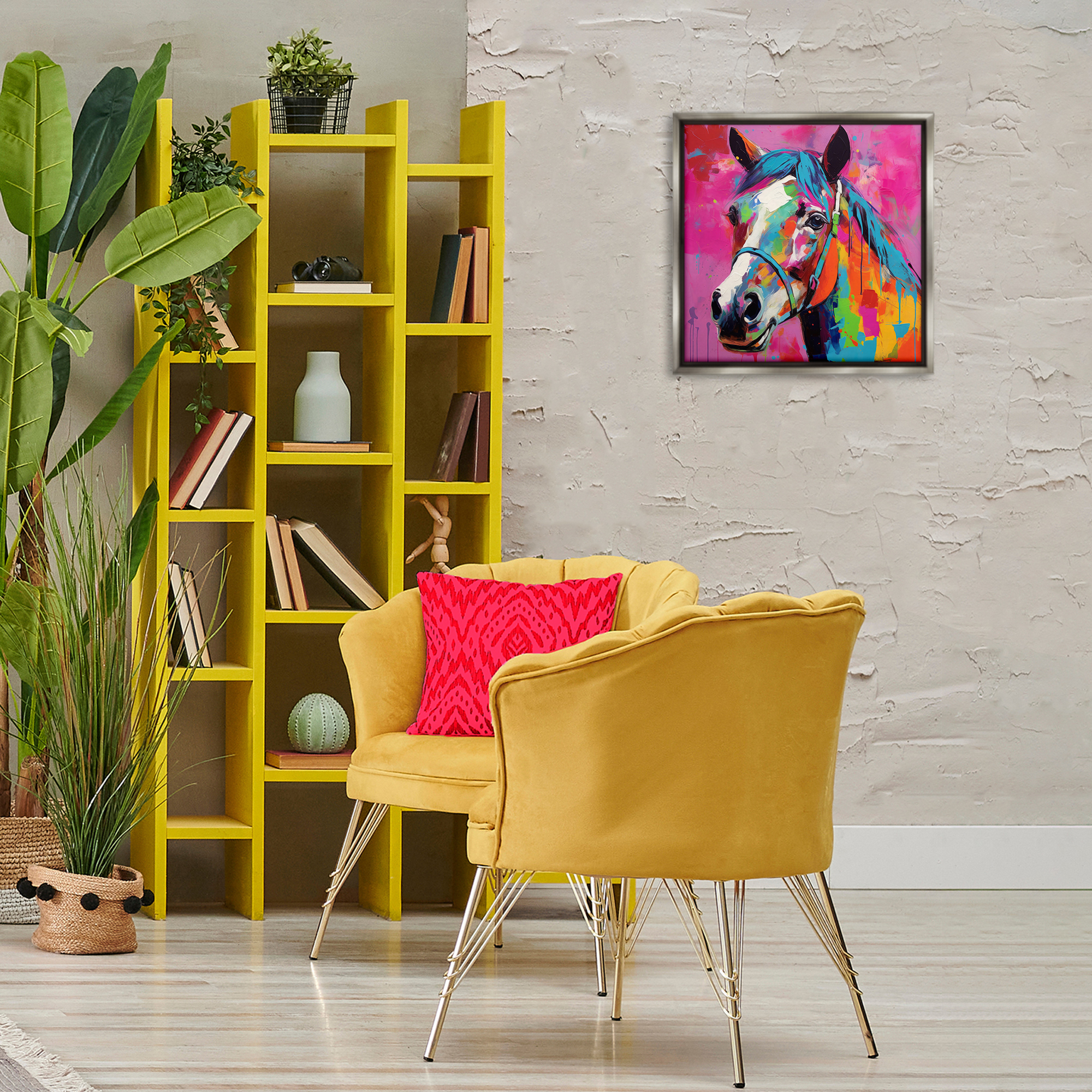 Stupell Industries Modern Hue Horse Animals & Insects Painting Gray Floater Framed Canvas Art Print Wall Art, 18 x 18