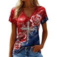 thumbnail image 2 of HOWPAY 250th Anniversary USA Shirt Women American Flag Graphic Independence Day Freedom Tops Short Sleeve V Neck Patriotic Casual T-Shirt Purple S, 2 of 4