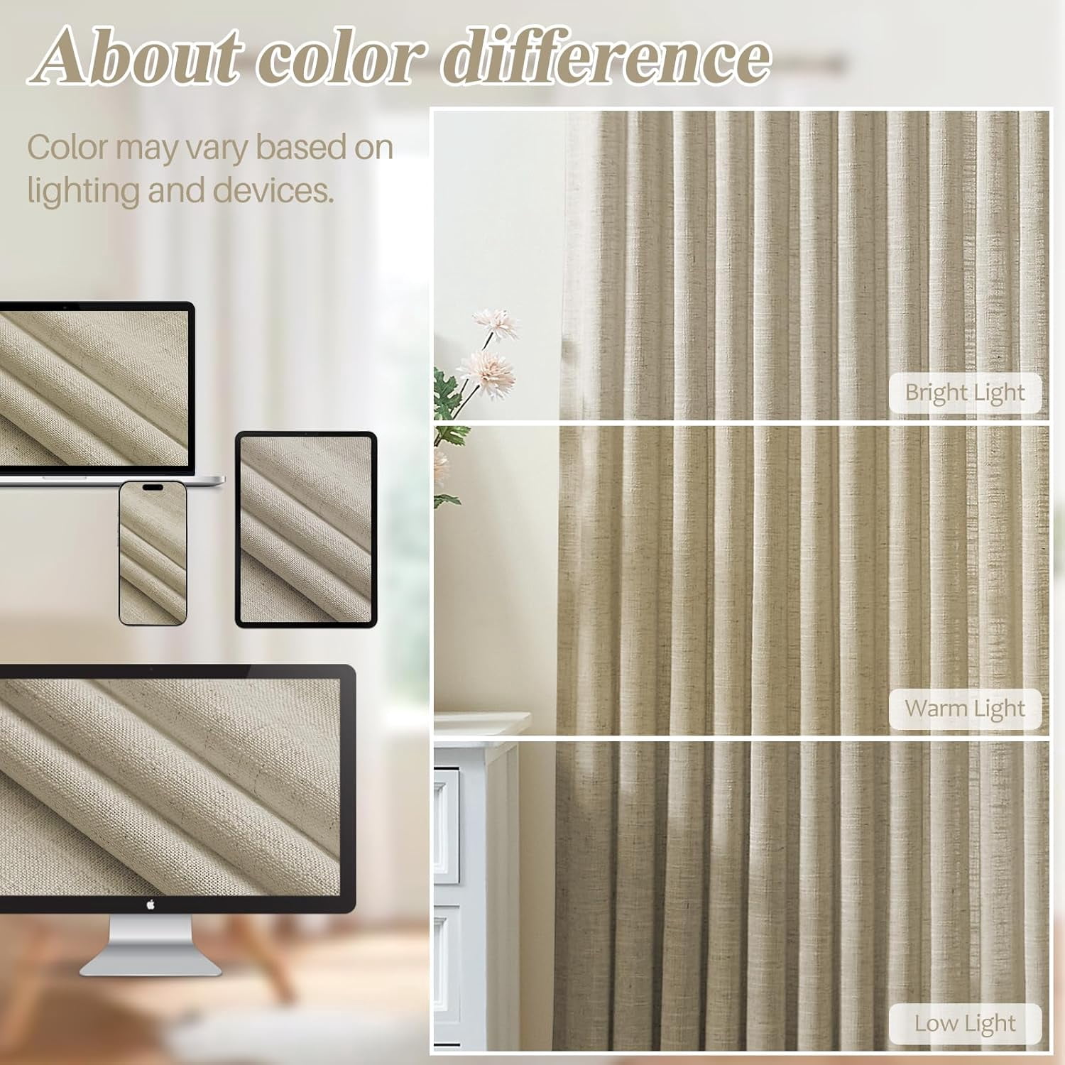 Nalqet 40*96 inch 2 Panels Pinch Pleated Linen Curtains for Home, Blackout Heat Blocking Window Curtains for Bedroom,Living room,Office,Burlywood Birch