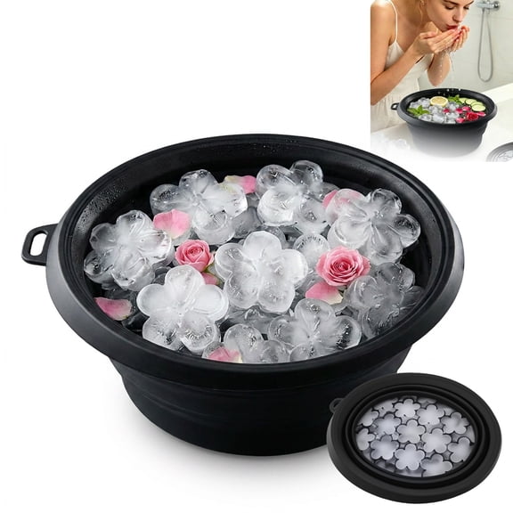 Threns Face Bowl for Ice with Built in Ice Tray, Collapsible Silicone Facial Ice Bath Bowl for Cold Plunge Therapy, Portable Spa Tool for Home and Travel
